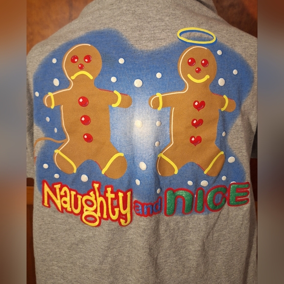 No brand Tops - 🎄No brand "Naughty and Nice" t-shirt. Gray with colorful gingerbreadmen. Size M
